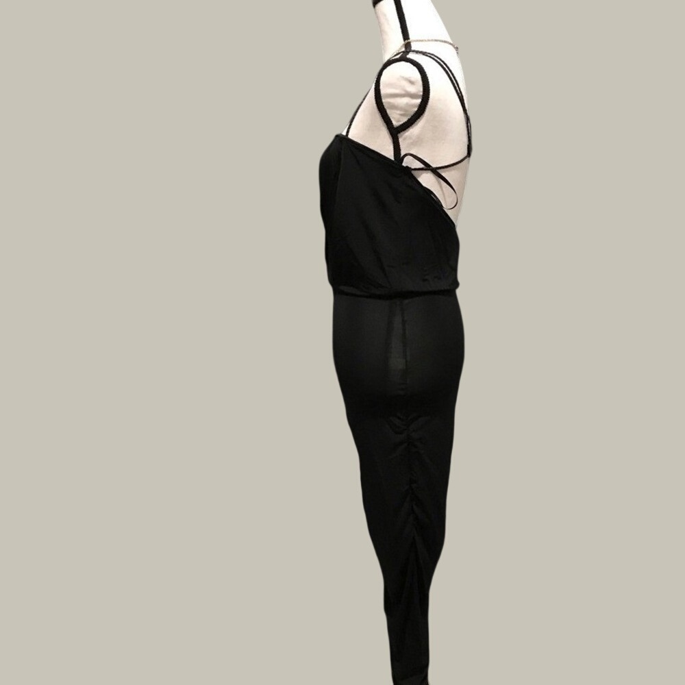 Bebe Black Siren Draped Ruched Side Spaghetti Strap Midi Dress Size S - Picture 6 of 9